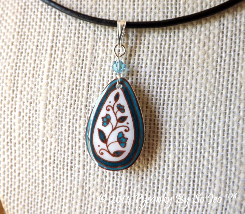 Turquoise and White Spring Vines Teardrop Earrings and Matching Necklace Pysanky Jewelry by So Jeo